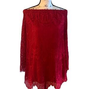 Love, Fire red lace off shoulder blouse‎ XS